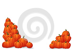 Heaps of ripe orange pumpkins in the corners isolated on white background.