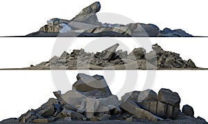 Heaps of rubble and debris isolated on white 3d illustration