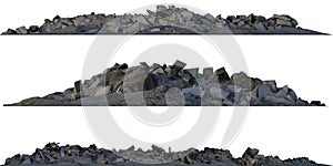 Heaps of rubble and debris isolated on white 3d illustration