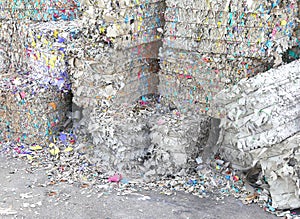 Heaps of waste paper in the paper mill for the production of rec