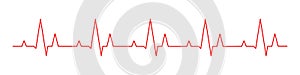 Hearbeat red line. Vector isolated illustration. Abstract wave. Pulse red vector trace.  EKG cardio line red symbol. Medical and