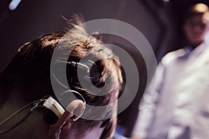 Hearing Aid in Boy`s Ear