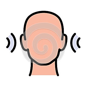 Hearing aid on human ear, color icon, head