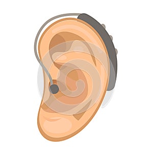 Hearing aid icon flat style. Ear on a white background. Medicine concept. Vector illustration.