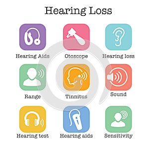 Hearing Aid or loss with Sound Wave Images Set