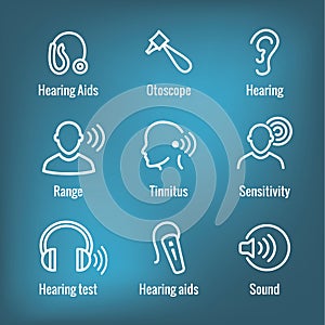 Hearing Aid or loss with Sound Wave Images Set