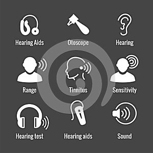 Hearing Aid or loss with Sound Wave Images Set