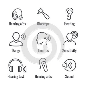 Hearing Aid or loss with Sound Wave Images Set photo