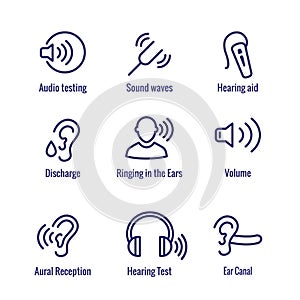 Hearing Aid or loss w Sound Wave Images Set