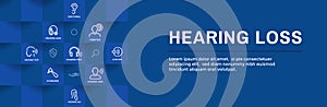 Hearing Aid or loss Web Header Banner with Sound Wave Icons Set