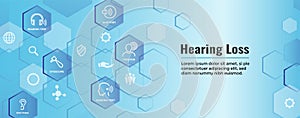 Hearing Aid or loss Web Header Banner with Sound Wave Images Set