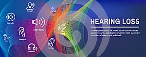 Hearing Aid or loss Web Header Banner w Sound Wave Images Set