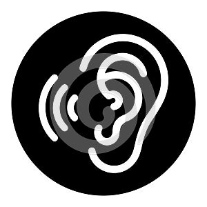 Hearing, ear icon, rounded black version