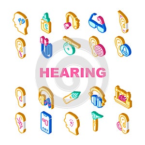 Hearing Equipment Collection Icons Set Vector Illustrations