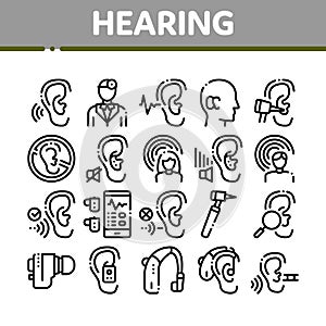 Hearing Human Sense Collection Icons Set Vector