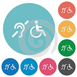 Hearing impaired and wheelchair symbols flat round icons