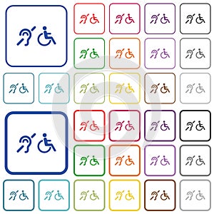 Hearing impaired and wheelchair symbols outlined flat color icons