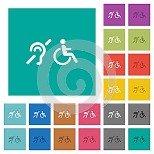 Hearing impaired and wheelchair symbols square flat multi colored icons