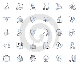 Hearing test line icons collection. Audiogram, Tinnitus, Threshold, Audiologist, Cochlea, Decibels, Hearing loss vector