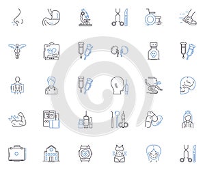 Hearing test line icons collection. Audiogram, Tinnitus, Threshold, Audiologist, Cochlea, Decibels, Hearing loss vector photo