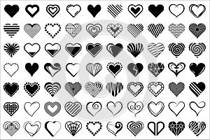 Hearts. Vector stilyzed black hearts set