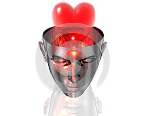 Heart in 3D cyborg girl head