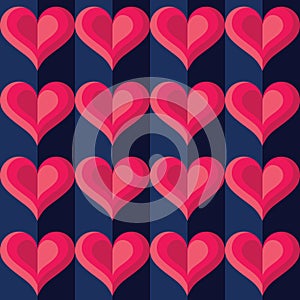 Heart abstract geometric background design. Valentine`s Day seamless vector pattern