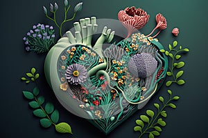 heart is anatomically shaped in flowers. concept of love for nature. Generative AI
