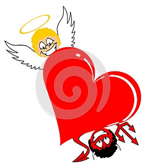 Heart with angel and devil