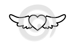 Heart angel wings line icon, outline vector sign, linear style pictogram isolated on white. Love symbol, logo