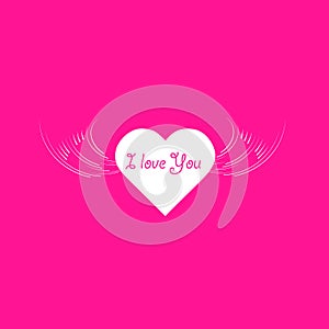 Heart angel wings with text I Love You phrase icon illustration isolated vector sign symbol