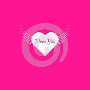 Heart angel wings with text I Love You phrase icon illustration isolated vector sign symbol