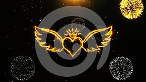 Heart with Angle Wings Shape Celebration Firework Looped Aniamtion