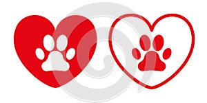 Heart with animal paw print icon.