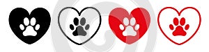 Heart with animal paw print icon.