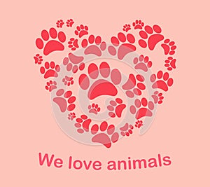 Heart animal's footprints Print we love animals