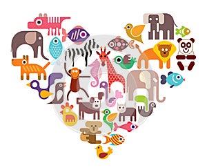 Heart with animal vector icons