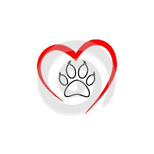 Heart with animals footprint icon on white background