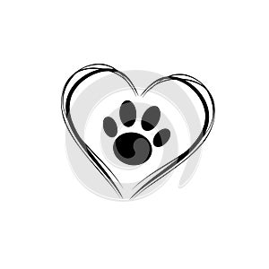 Heart with animals footprint icon on white background