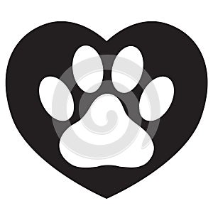 Heart with animals footprint icon on white background. flat style. pet paw in heart symbol. love paw sign. dog paw and heart logo