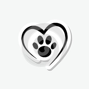 Heart with animals footprint sticker icon on gray background