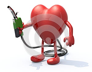 Heart with arms, legs and fuel pump in hand