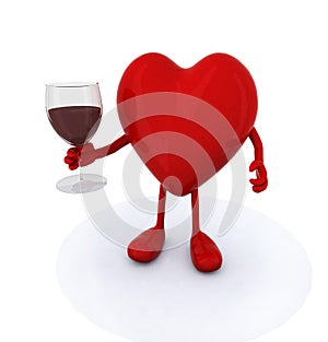 Heart with arms and legs and glass of red wine