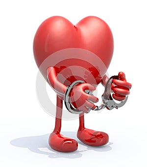 Heart with arms, legs and handcuffs on hands