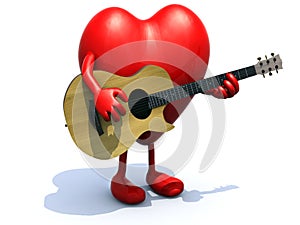 Heart with arms and legs playing a guitar