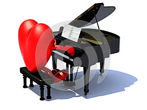 Heart with arms and legs playing a piano