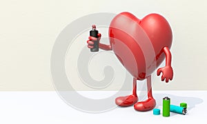 Heart with arms, legs and spray can in hand