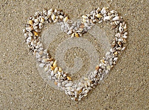 Heart arranged from Seashells
