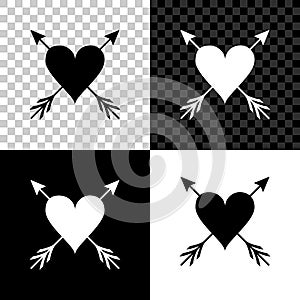 Heart with arrow icon isolated on black, white and transparent background. Happy Valentine`s day. Cupid dart pierced to