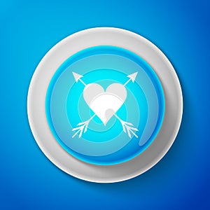 Heart with arrow icon isolated on blue background. Happy Valentine`s day. Cupid dart pierced to the heart. Love symbol